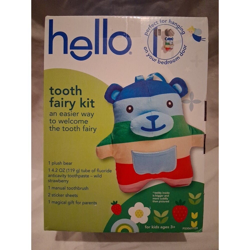 Hello Tooth Fairy Multicolor Teddy Bear, Strawberry Toothpaste & Toothbrush #35